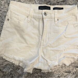Kendall & Kylie Cream Frayed Hem Denim Shorts